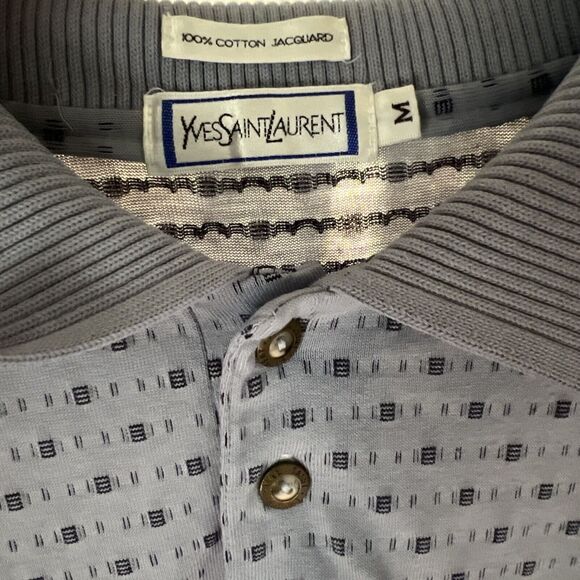 Vtg Yves Saint Laurent Polo Shirt Men's Sz M 100% Cotton Blue Gray Geometric - Picture 12 of 16